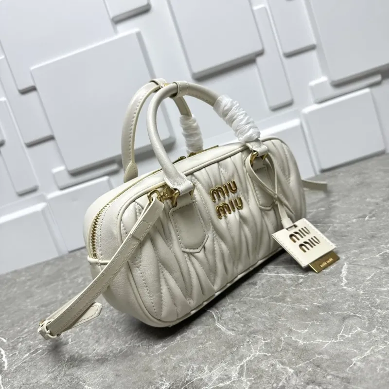 Miu Miu Cream Quilted Leather Top Handle Crossbody Bag - Image 4