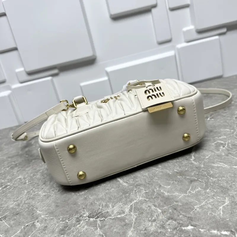 Miu Miu Cream Quilted Leather Top Handle Crossbody Bag - Image 5