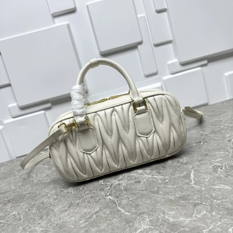 Miu Miu Cream Quilted Leather Top Handle Crossbody Bag - Image 6
