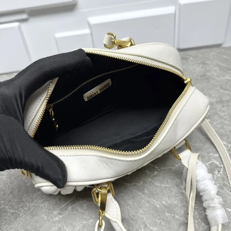 Miu Miu Cream Quilted Leather Top Handle Crossbody Bag - Image 9