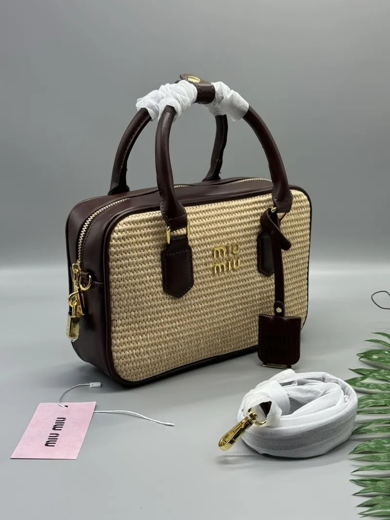Alternative view of Miu Miu Beige Brown Woven Top Handle Bag 637
