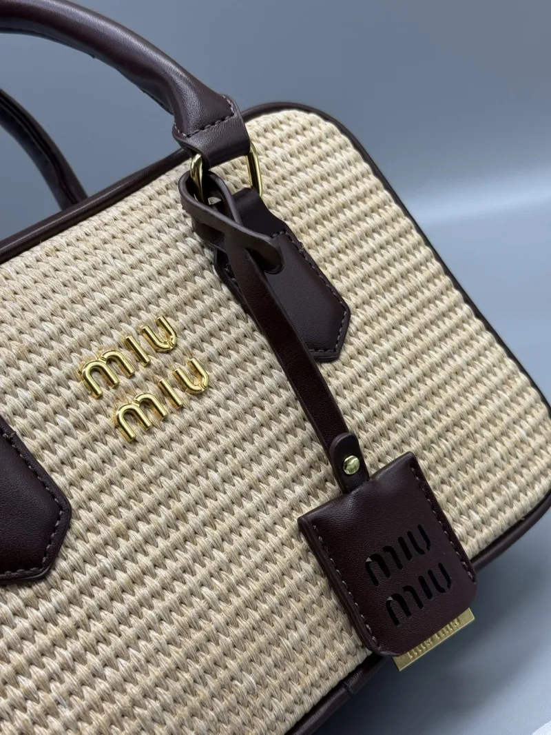 Miu Miu Beige Brown Woven Top Handle Bag 637 - Image 3