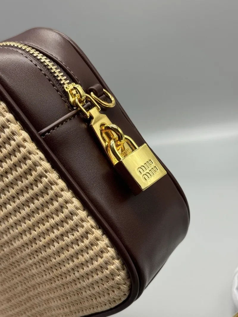 Miu Miu Beige Brown Woven Top Handle Bag 637 - Image 5