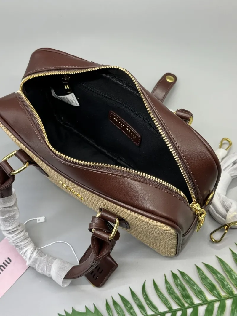 Miu Miu Beige Brown Woven Top Handle Bag 637 - Image 6