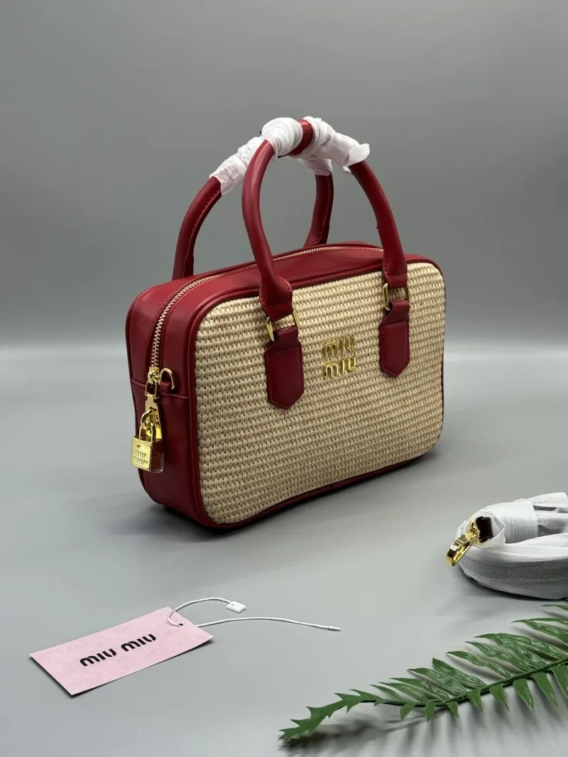 Alternative view of Miu Miu Beige Red Woven Top Handle Bag