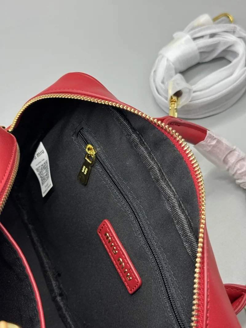 Miu Miu Beige Red Woven Top Handle Bag - Image 8