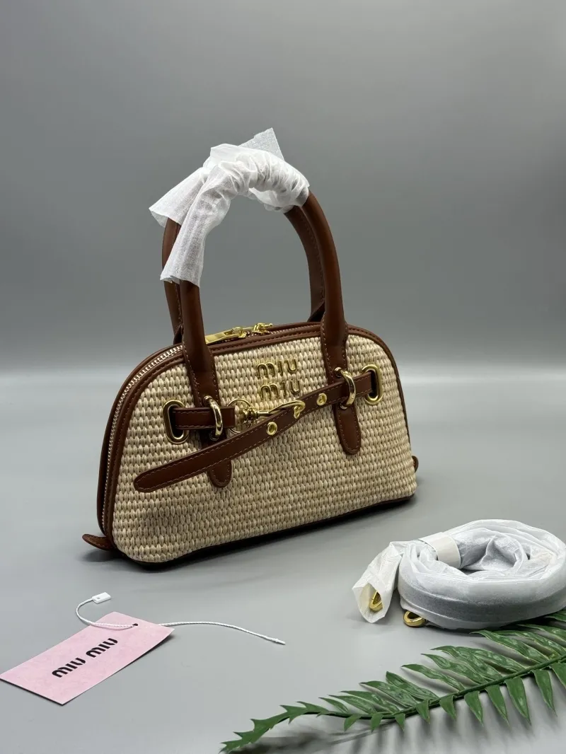 Alternative view of Miu Miu Woven Brown Top Handle Bag