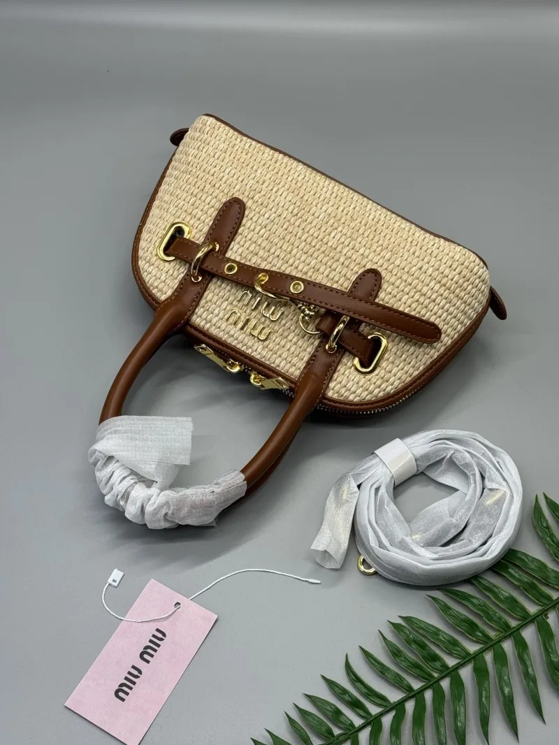Miu Miu Woven Brown Top Handle Bag - Image 5