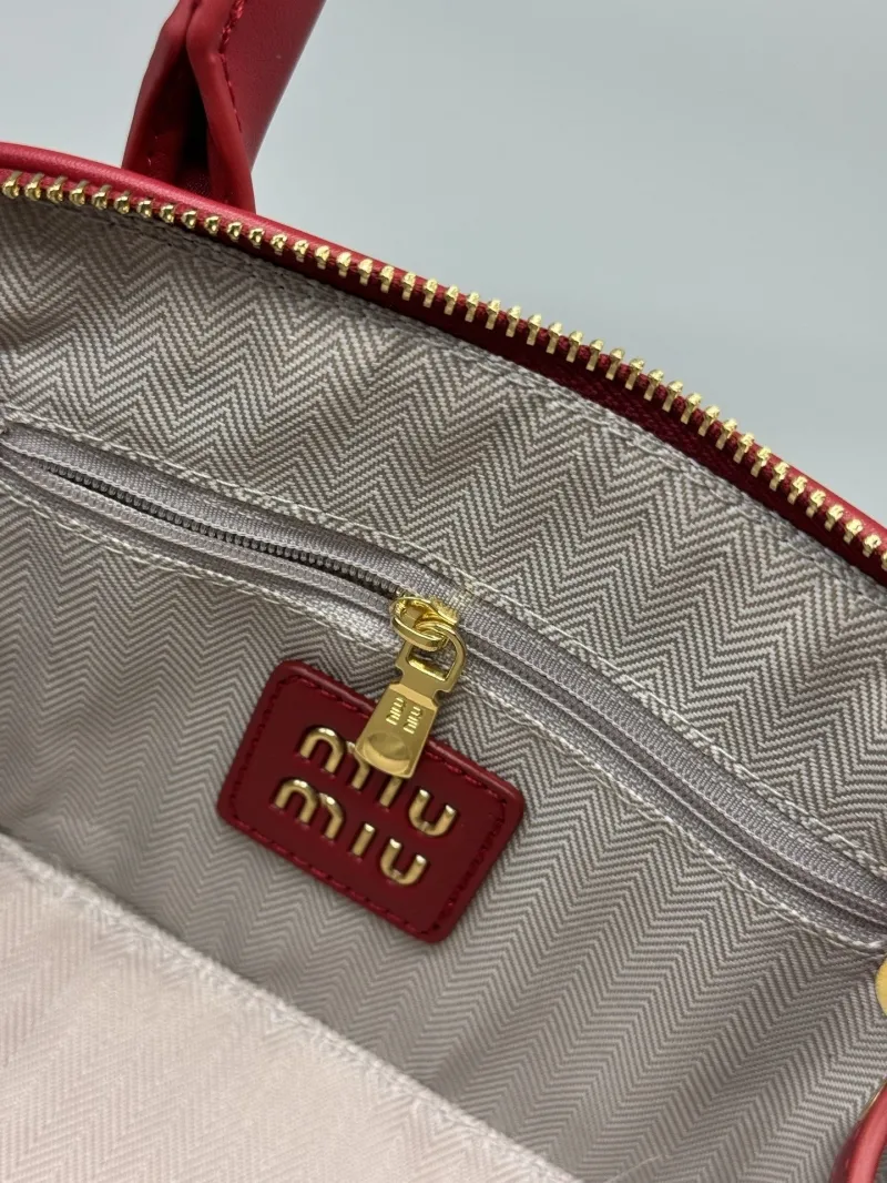 Miu Miu Woven Straw Top Handle Bag Red Beige - Image 7