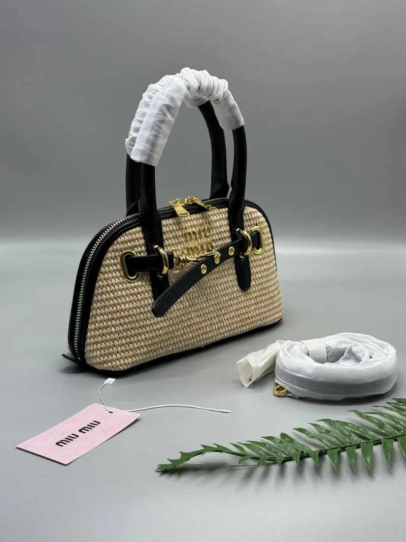 Alternative view of Miu Miu Beige Woven Top Handle Crossbody Bag