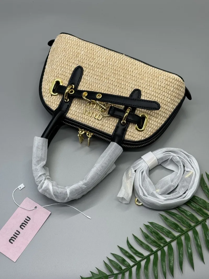 Miu Miu Beige Woven Top Handle Crossbody Bag - Image 4