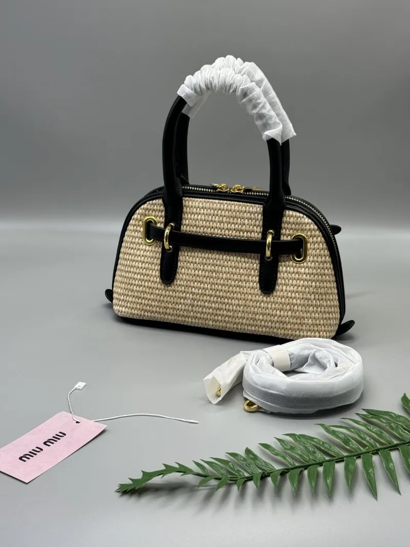 Miu Miu Beige Woven Top Handle Crossbody Bag - Image 5