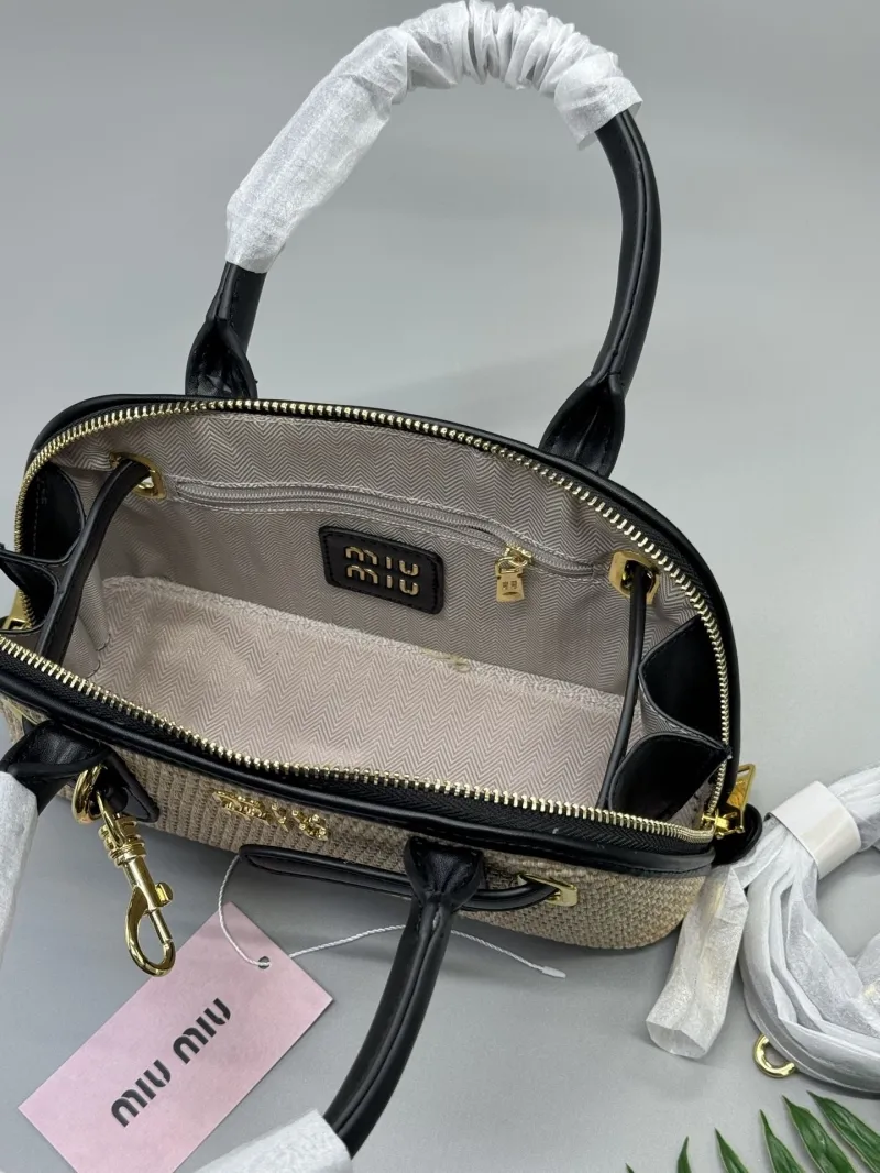 Miu Miu Beige Woven Top Handle Crossbody Bag - Image 6