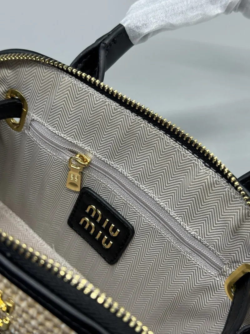 Miu Miu Beige Woven Top Handle Crossbody Bag - Image 7