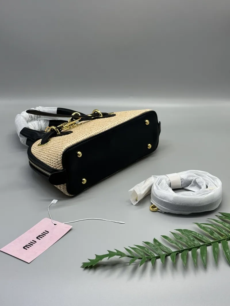 Miu Miu Beige Woven Top Handle Crossbody Bag - Image 8
