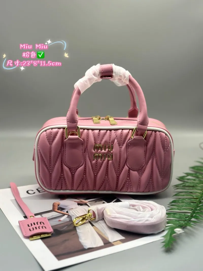 Miu Miu Pink Quilted Top Handle Crossbody Bag 23x8x11.5cm
