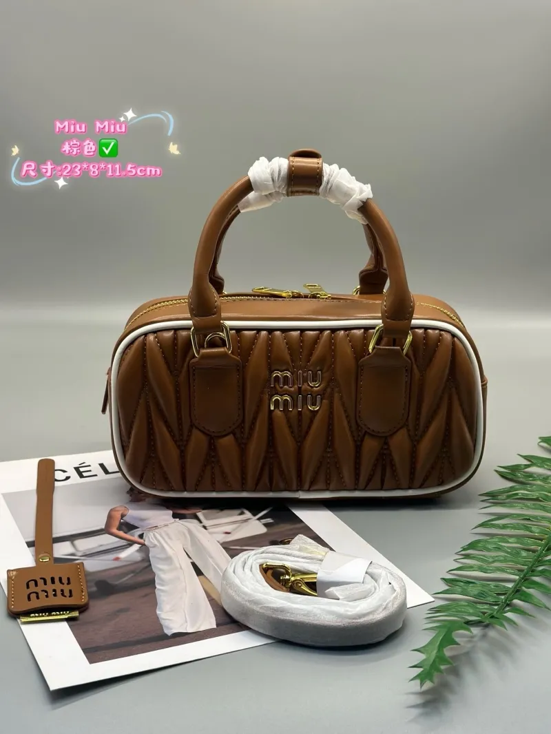 Miu Miu Brown Quilted Top Handle Bag