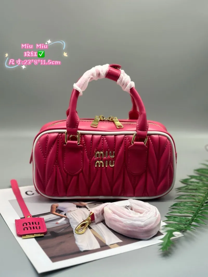 Miu Miu Rose Red Top Handle Crossbody Bag 663 Size 23x8x11.5cm