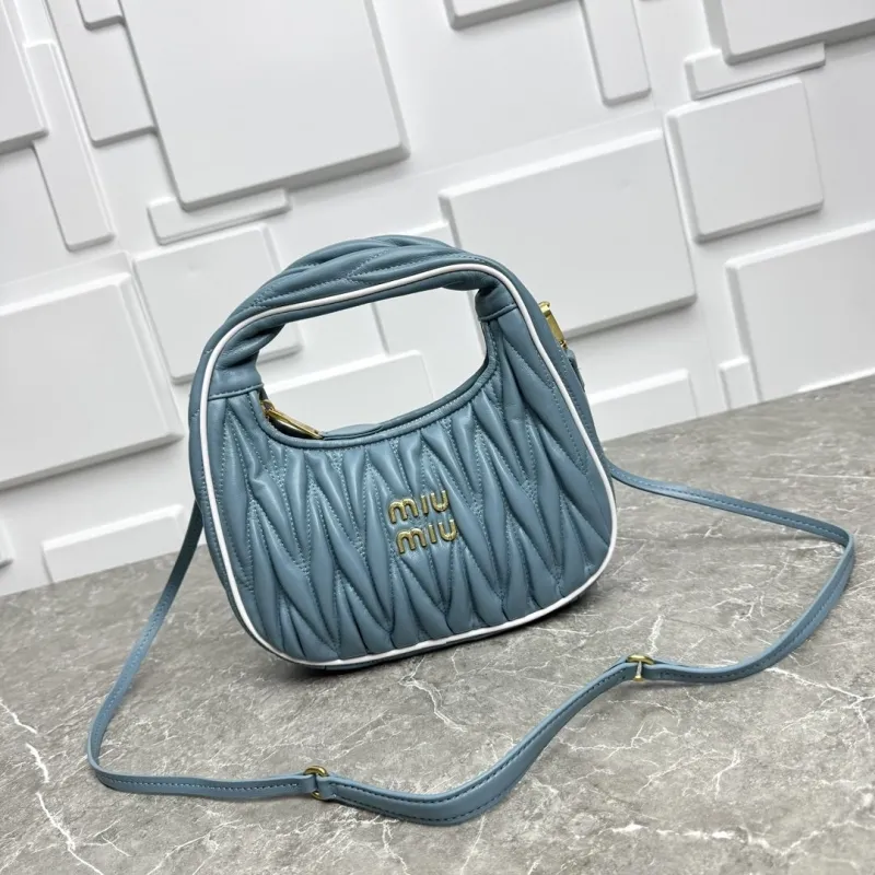 Miu Miu Blue Matelasse Top Handle Crossbody Bag