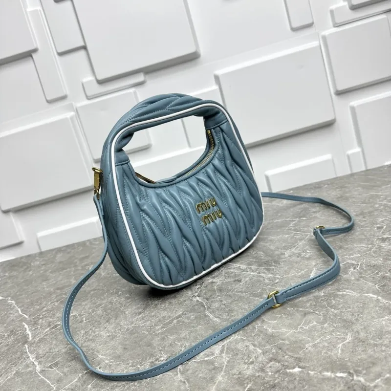 Miu Miu Blue Matelasse Top Handle Crossbody Bag - Image 3