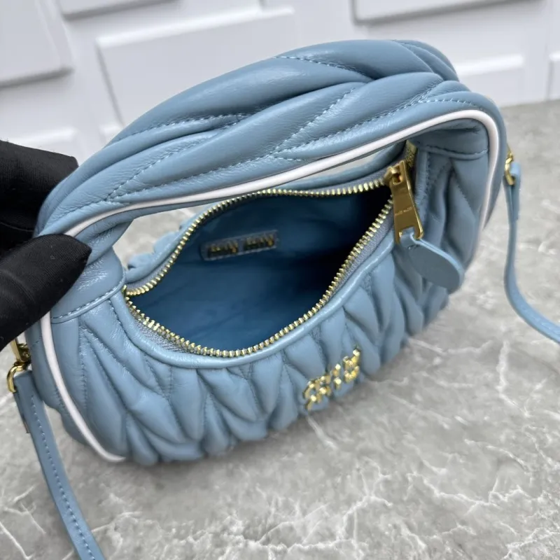 Miu Miu Blue Matelasse Top Handle Crossbody Bag - Image 9