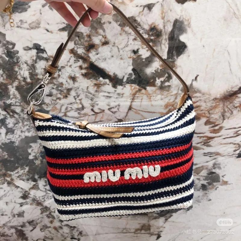 Miu Miu Striped Crochet Top Handle Bag 682
