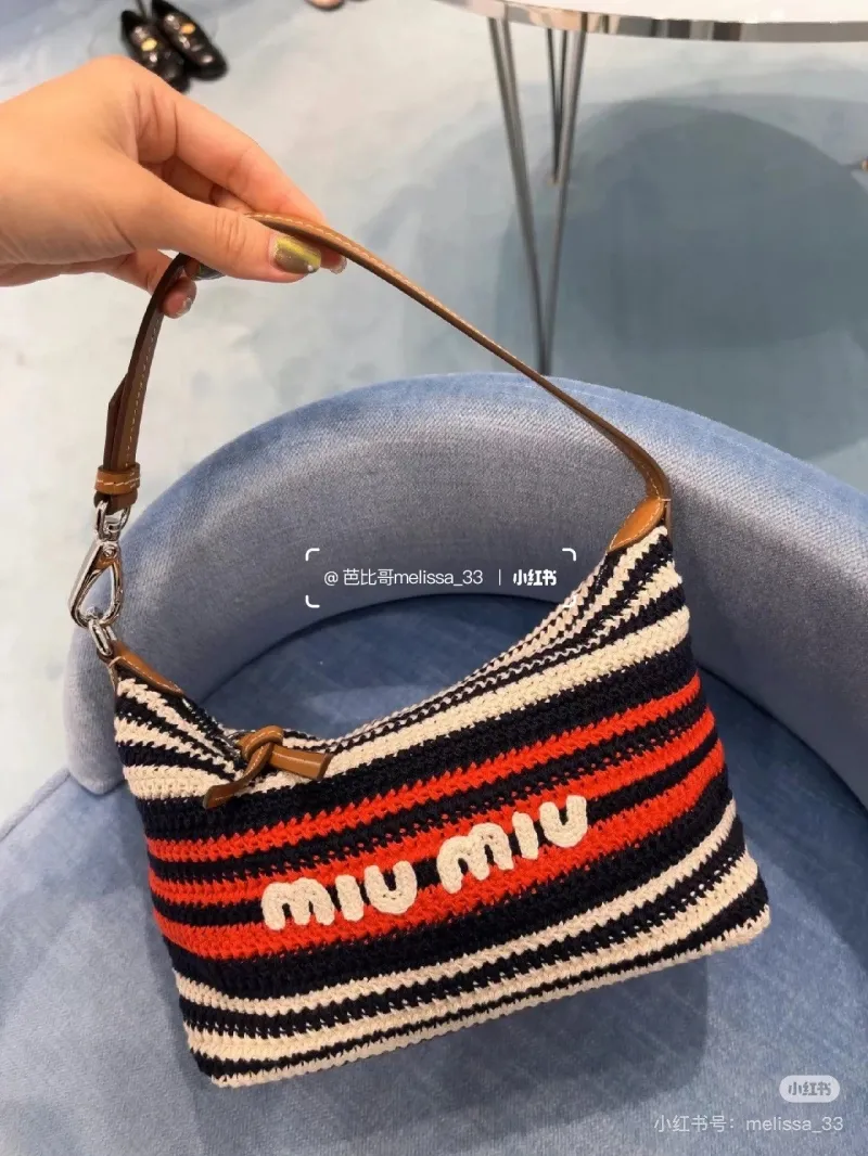 Alternative view of Miu Miu Striped Crochet Top Handle Bag 682