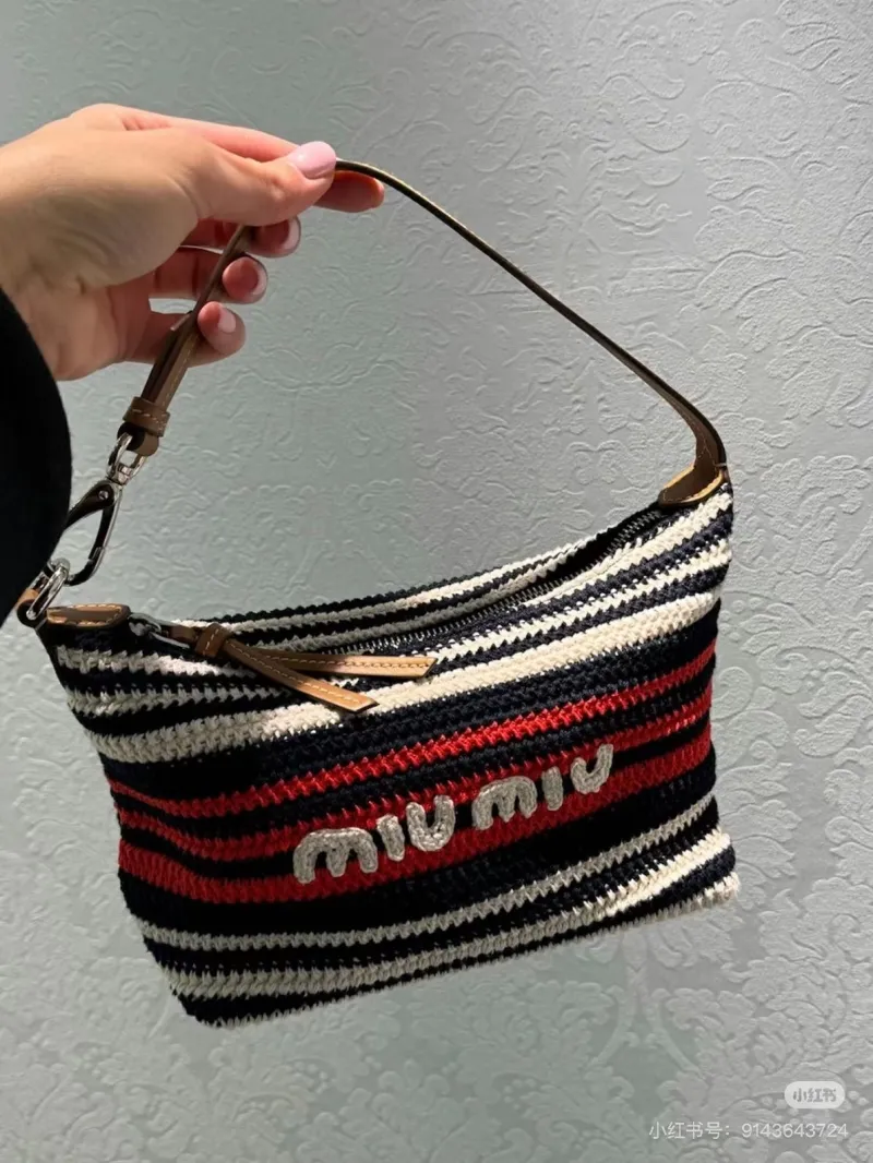 Miu Miu Striped Crochet Top Handle Bag 682 - Image 3