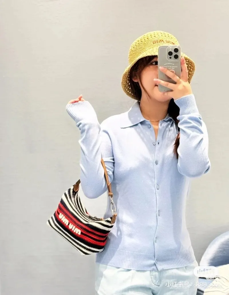 Miu Miu Striped Crochet Top Handle Bag 682 - Image 9