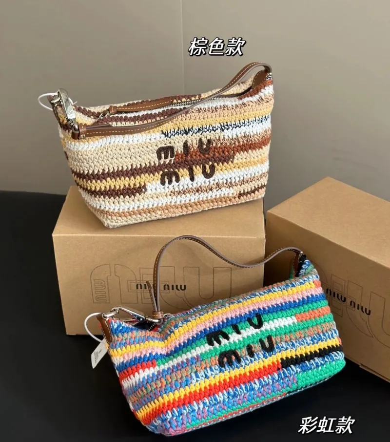 MIU MIU Crochet Top Handle Bag 683 Brown Rainbow