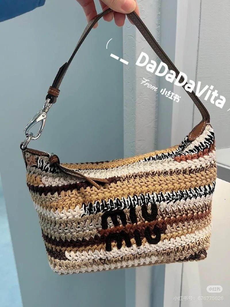 Alternative view of MIU MIU Crochet Top Handle Bag 683 Brown Rainbow