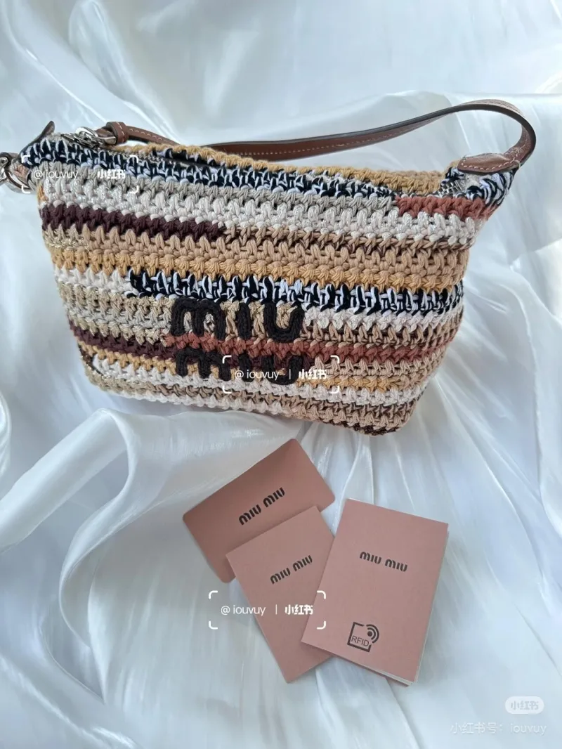 MIU MIU Crochet Top Handle Bag 683 Brown Rainbow - Image 4