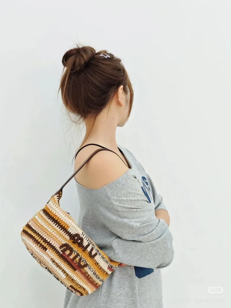 MIU MIU Crochet Top Handle Bag 683 Brown Rainbow - Image 6