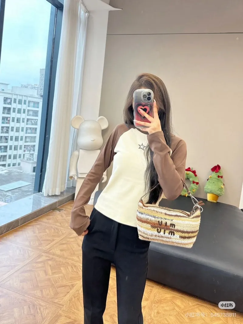 MIU MIU Crochet Top Handle Bag 683 Brown Rainbow - Image 7