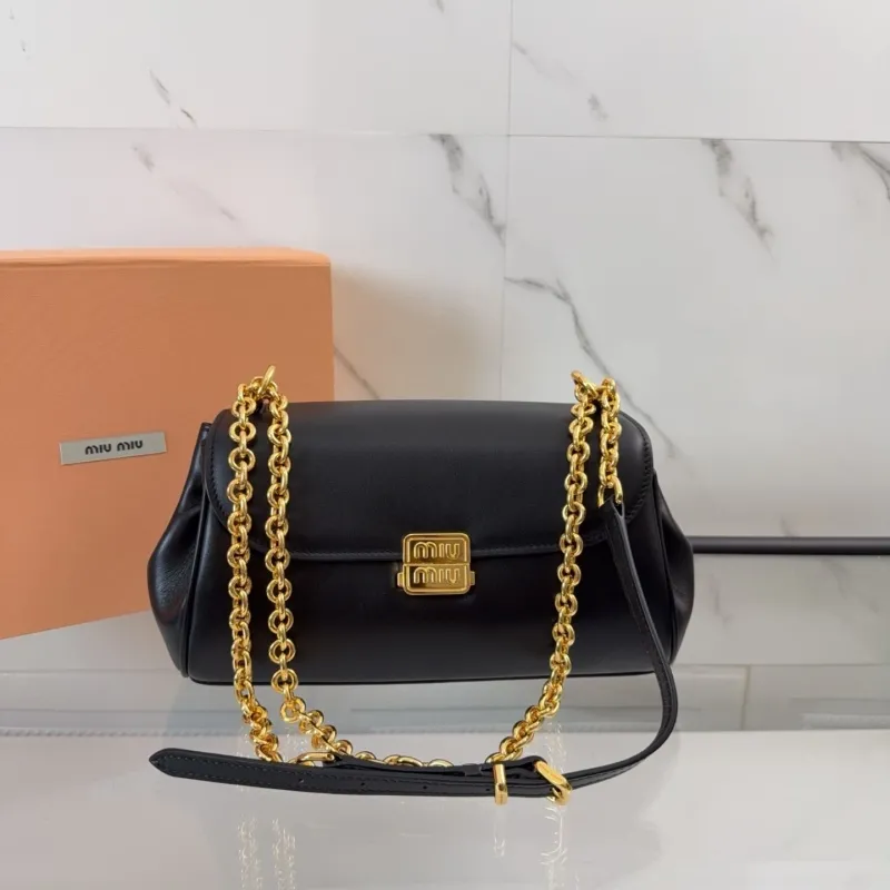 Miu Miu Black Leather Chain Shoulder Bag 698