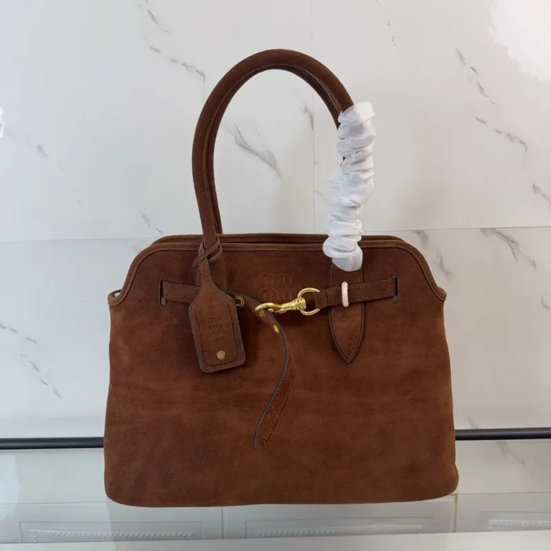 MIU MIU Brown Suede Top Handle Bag 704