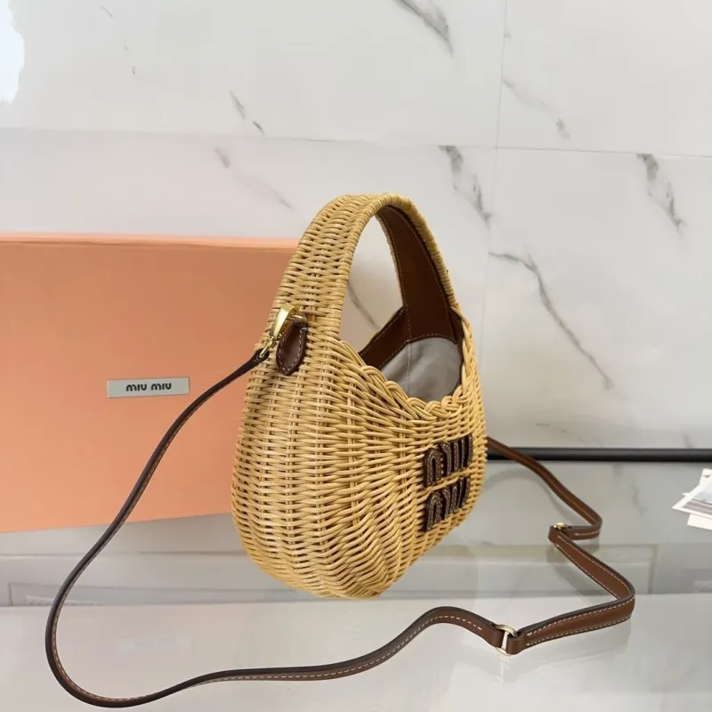 Miu Miu Wicker Top Handle Crossbody Bag 705 - Image 3