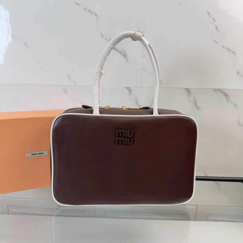 Miu Miu Brown White Trim Top Handle Bag 707