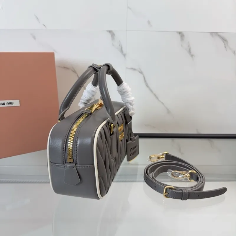 Miu Miu Gray Matelasse Top Handle Crossbody Bag - Image 3