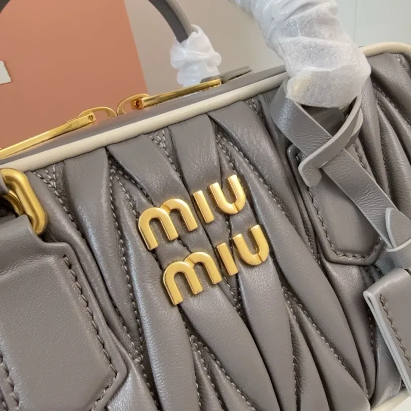 Miu Miu Gray Matelasse Top Handle Crossbody Bag - Image 4