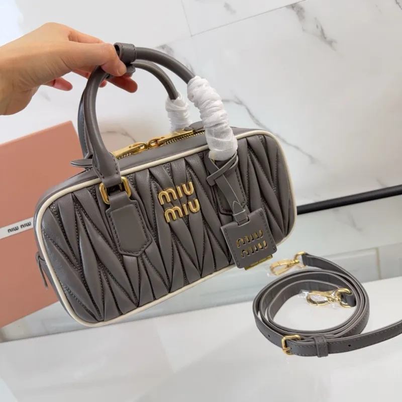 Miu Miu Gray Matelasse Top Handle Crossbody Bag - Image 6