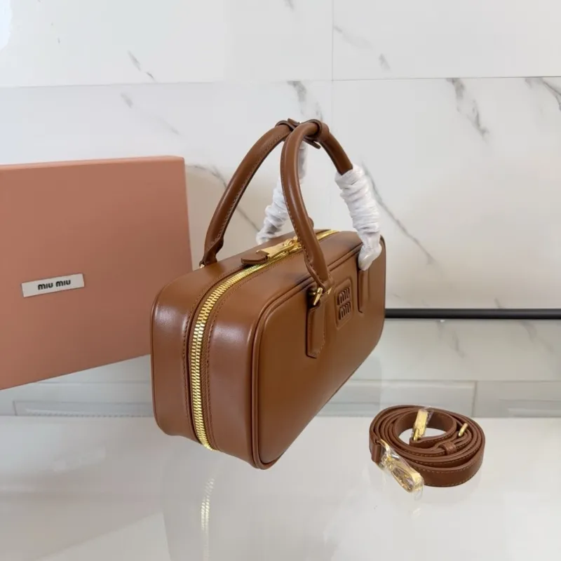 Miu Miu Brown Leather Top Handle Bag with Strap - Image 3