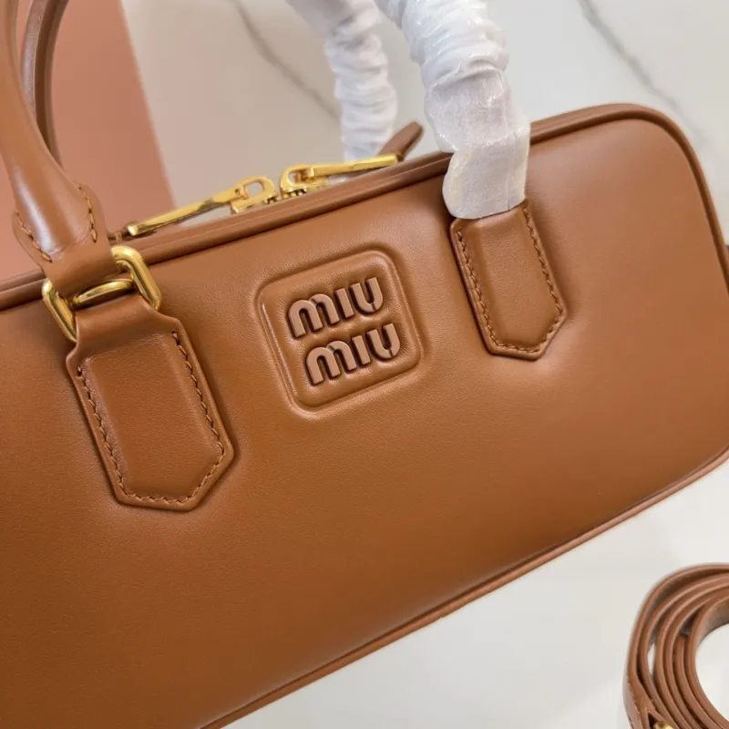 Miu Miu Brown Leather Top Handle Bag with Strap - Image 4