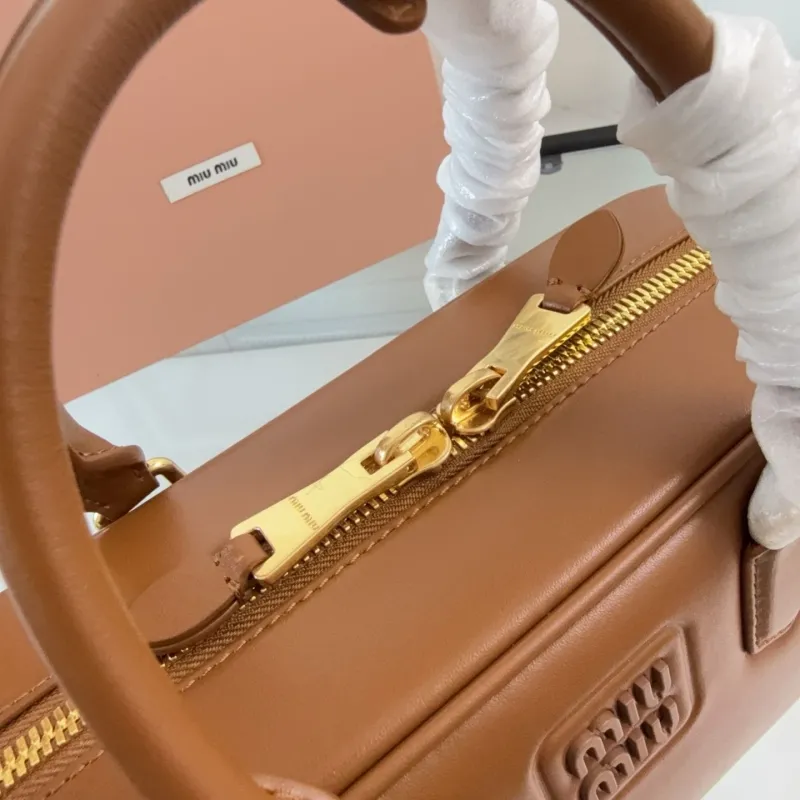 Miu Miu Brown Leather Top Handle Bag with Strap - Image 5
