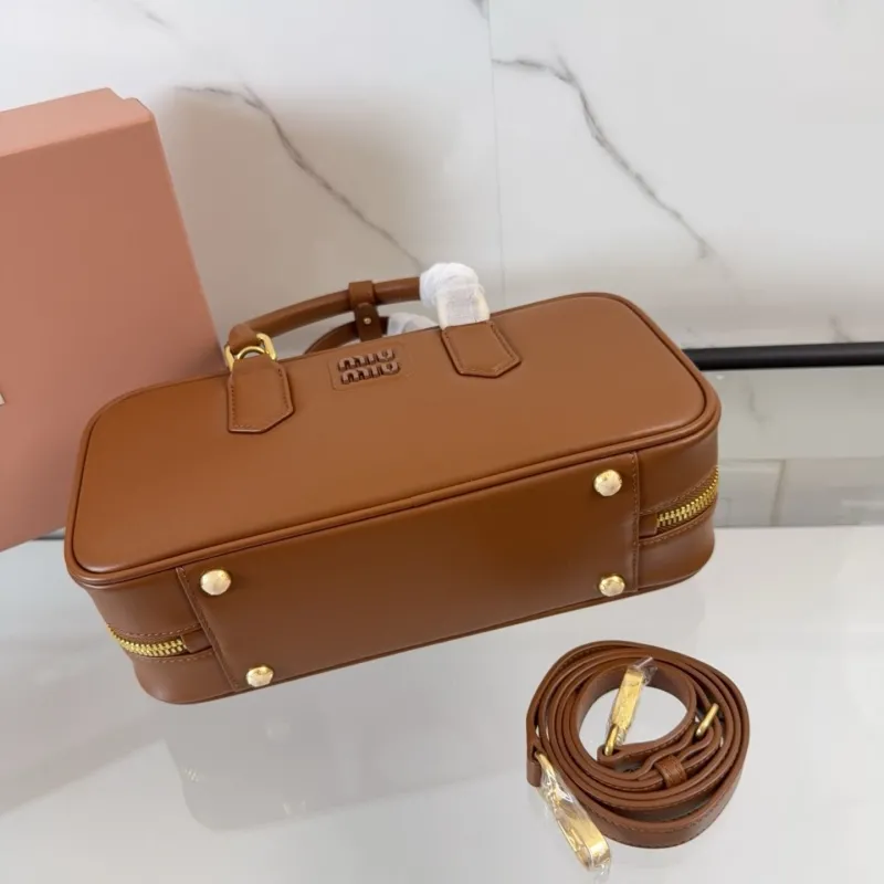 Miu Miu Brown Leather Top Handle Bag with Strap - Image 6