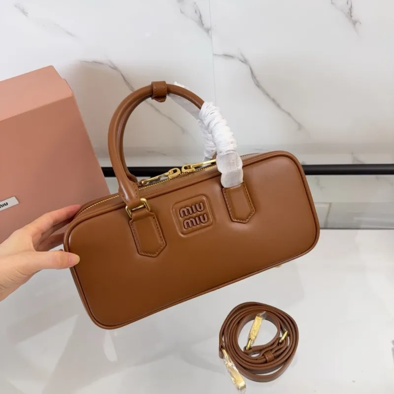 Miu Miu Brown Leather Top Handle Bag with Strap - Image 7