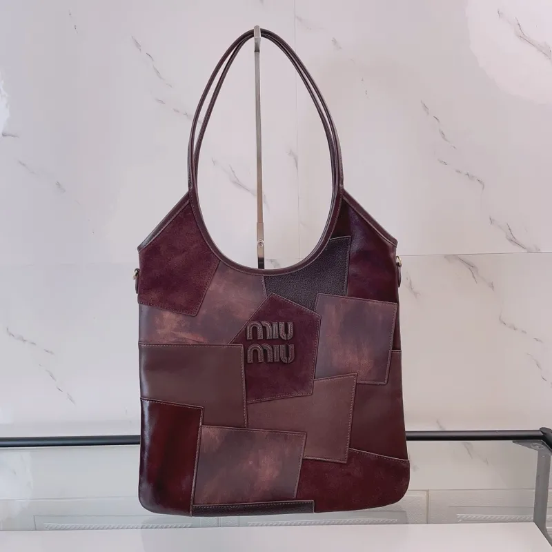 Miu Miu Dark Brown Patchwork Leather Tote Bag