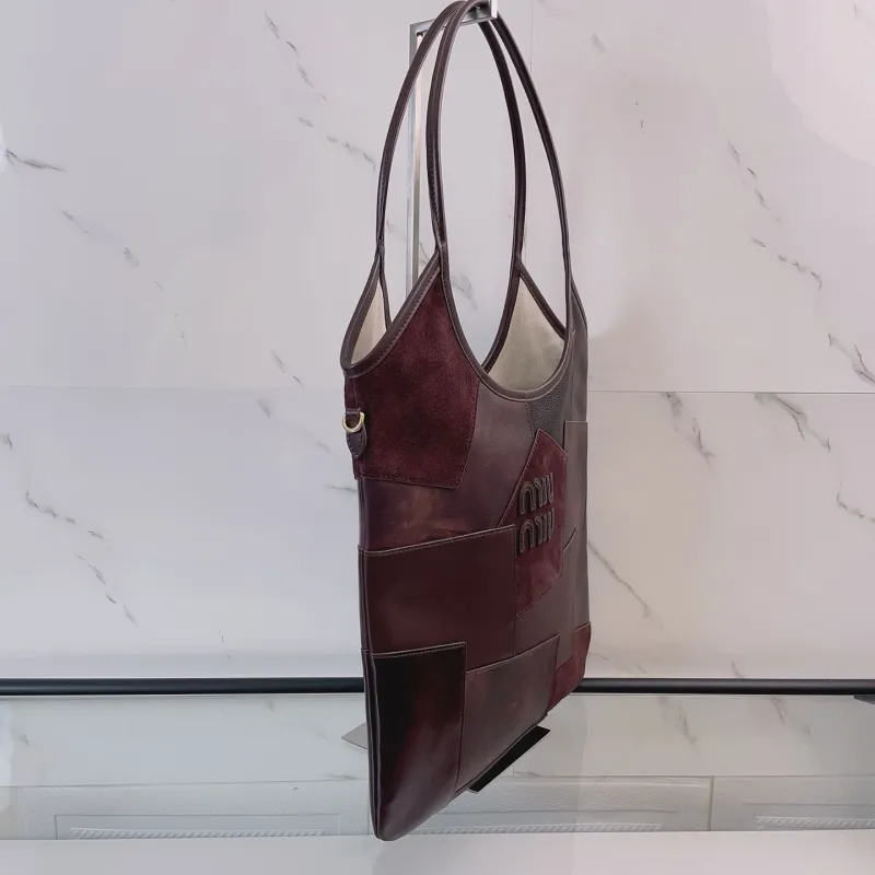 Miu Miu Dark Brown Patchwork Leather Tote Bag - Image 3