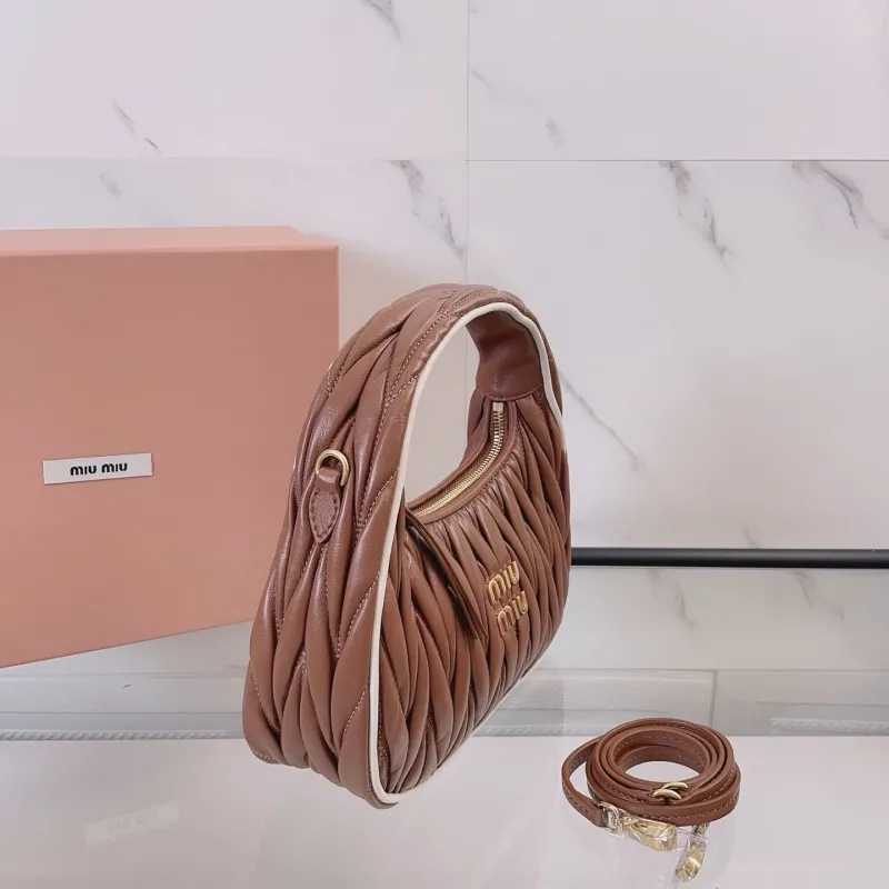 Alternative view of Miu Miu Brown Matelassé Top Handle Bag with Strap 726