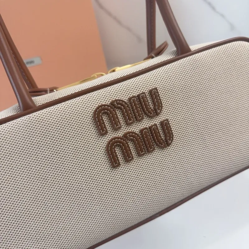 Miu Miu Beige Canvas Top Handle Bag 739 - Image 4
